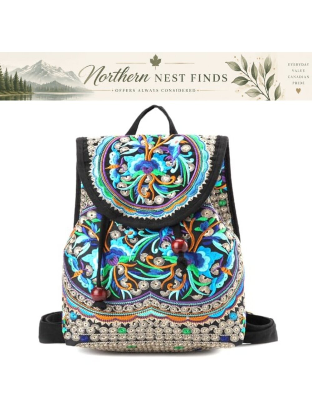 Goodhan Vintage Embroidered Canvas Backpack Purse Travel Daypack
